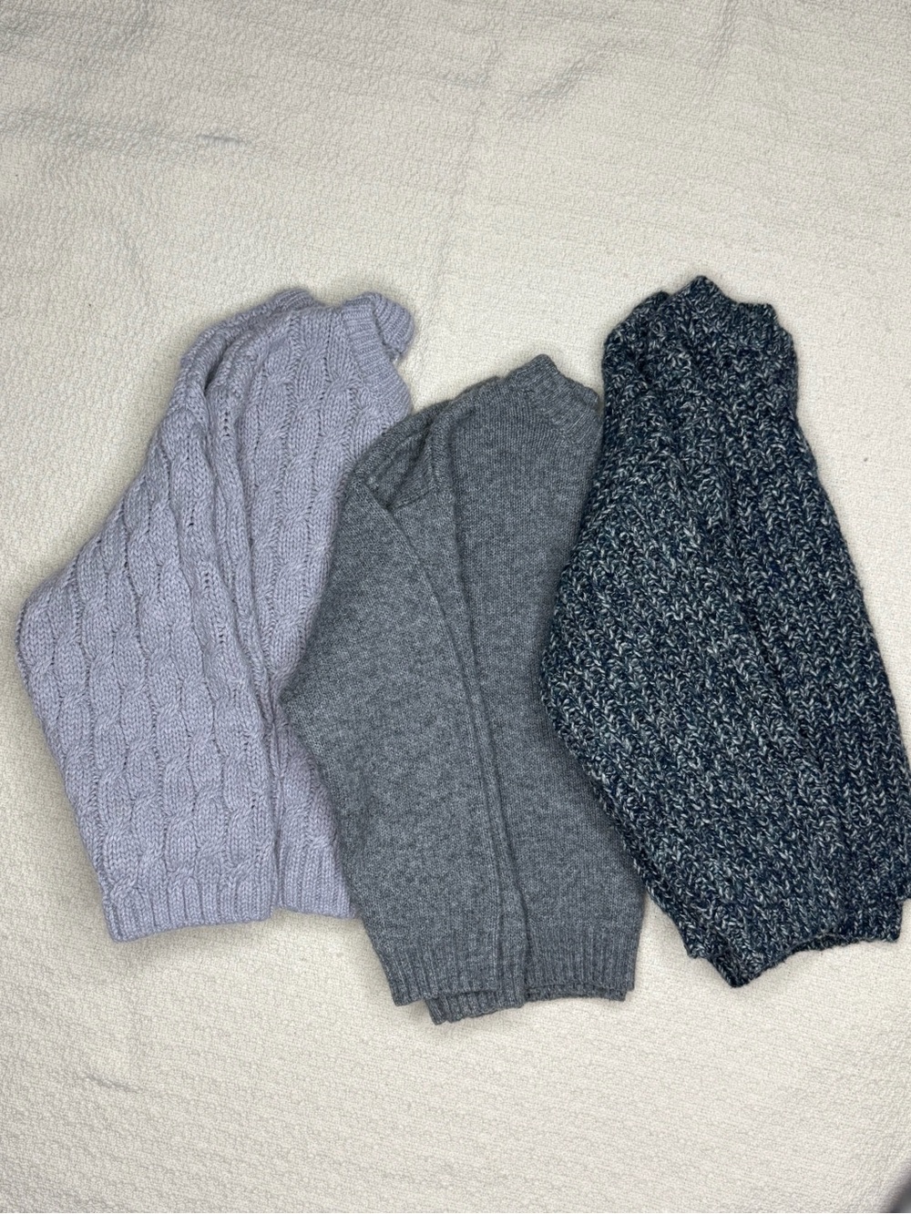 Zara Knit Sweater Trio in Lavender, Gray, and Charcoal